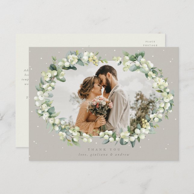 Postal Greige Snowberry+Eucalyptus Boda Gracias (Anverso / Reverso)
