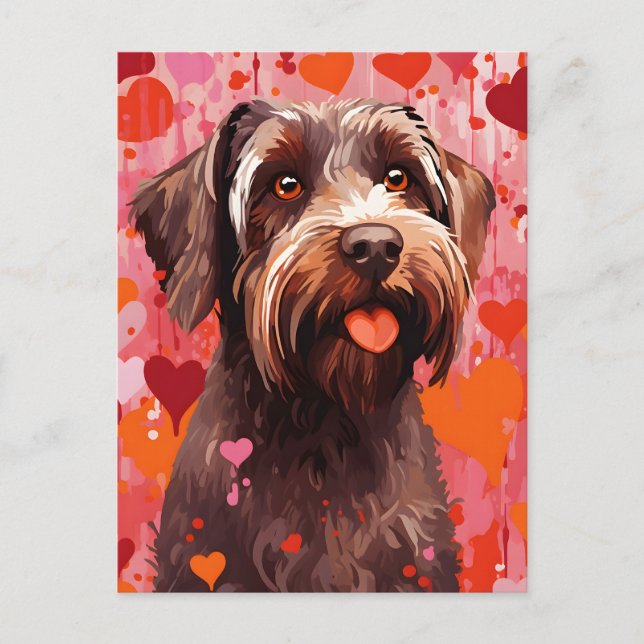 Postal Grifón de caza de pelo duro día de San Valentín (Anverso)