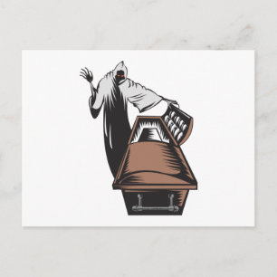 Postal Grim Reaper Death Coffin Retro
