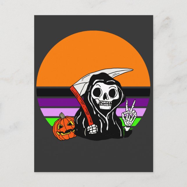 Postal Grim Reaper - Halloween Sunset Jack O'Lantern (Anverso)