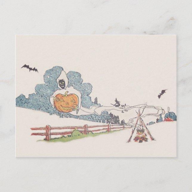 Postal Grim Reaper Jack O' Lantern Bat Campfire (Anverso)