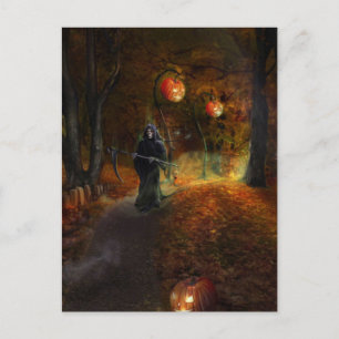 Postal Grim Reaper y calabazas