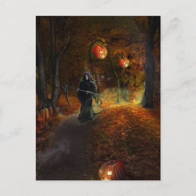 Postal Grim Reaper y calabazas (Anverso)