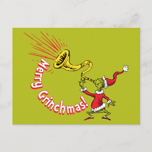 Postal Grinch Blowing the Merry Grinchmas Horn (Anverso)