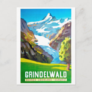 Postal Grindelwald, cima de montaña, Suiza, vintage