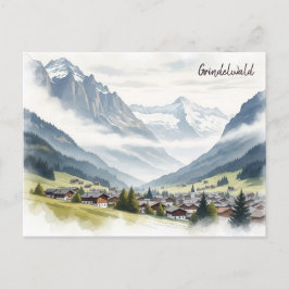Postal Grindelwald Suiza acuarela de viaje