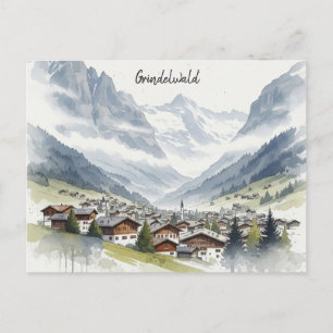 Postal Grindelwald Suiza acuarela de viaje