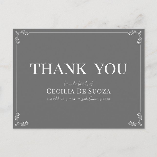 Postal Gris Agradecimiento Funeral Simpatía Elegante Simp (Anverso)