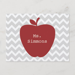 Postal Gris Chevron y Red Apple Teacher