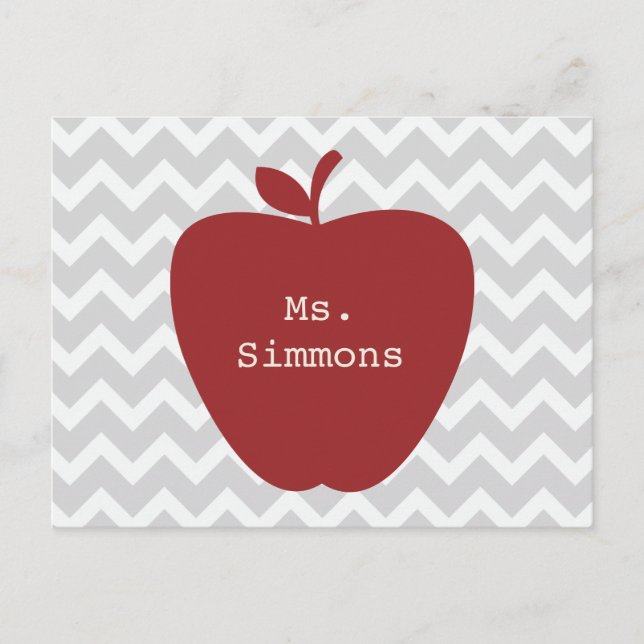 Postal Gris Chevron y Red Apple Teacher (Anverso)