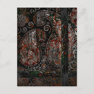 Postal Gris de roya roja de paisley gris metálico con riv