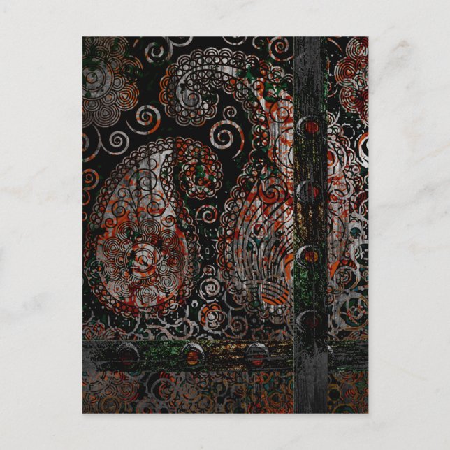 Postal Gris de roya roja de paisley gris metálico con riv (Anverso)