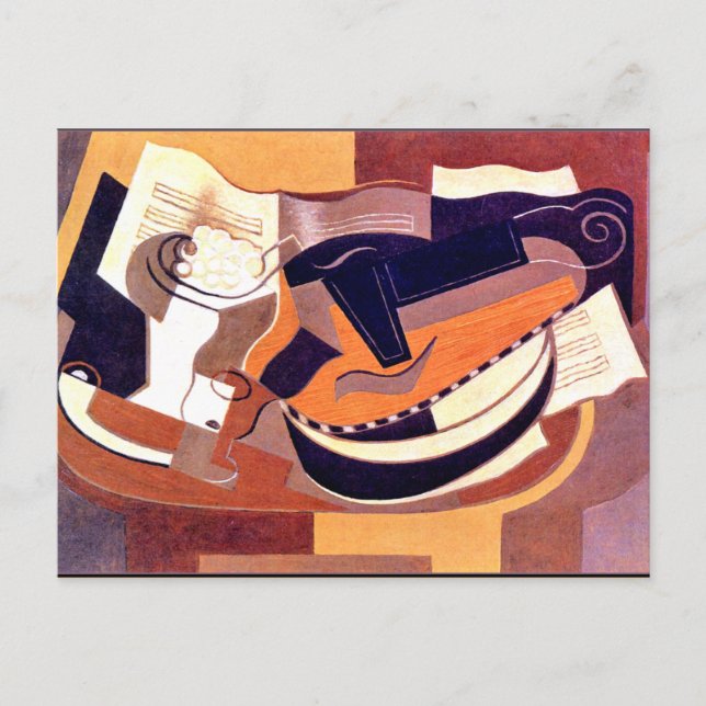 Postal Gris - Dish de guitarra y fruta (Anverso)