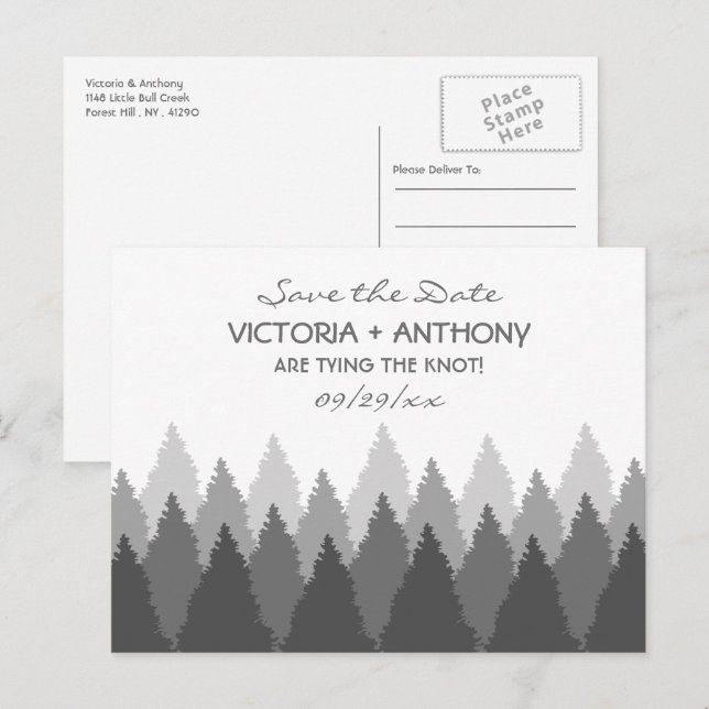 Postal Gris Forest Range Boda De Woodland Save The Date (Anverso / Reverso)