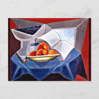 Postal Gris - Fruta y libro