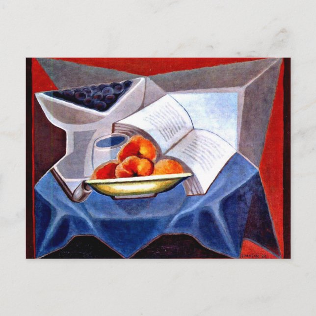 Postal Gris - Fruta y libro (Anverso)