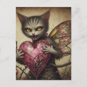 Postal Gris Gato Vampiro Hada Corazón Rosa Brambles