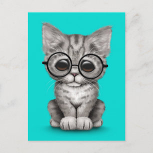 Postal Gris lindo grisáceo gatito con ojos azules