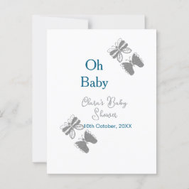 Postal Gris mariposa azul bebé ducha oh bebé ext moderno