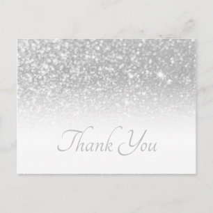Postal Gris Plateado Brillo Bokeh Blanco Ombre Gracias