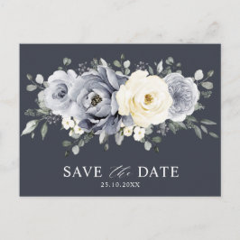 Postal Gris plateado floral de invierno boho Save the Dat