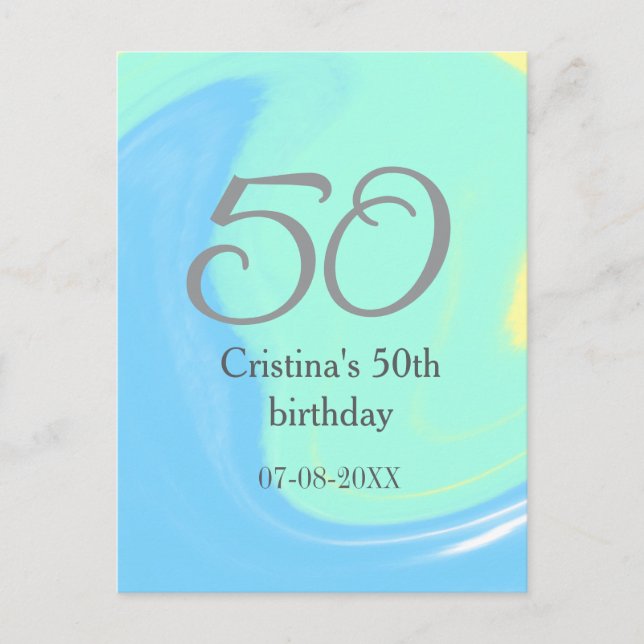 Postal Gris verde azul 50 cumpleaños añadir fecha retro (Anverso)