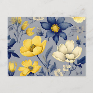 Postal Gris vinícola vintage con floral amarilla