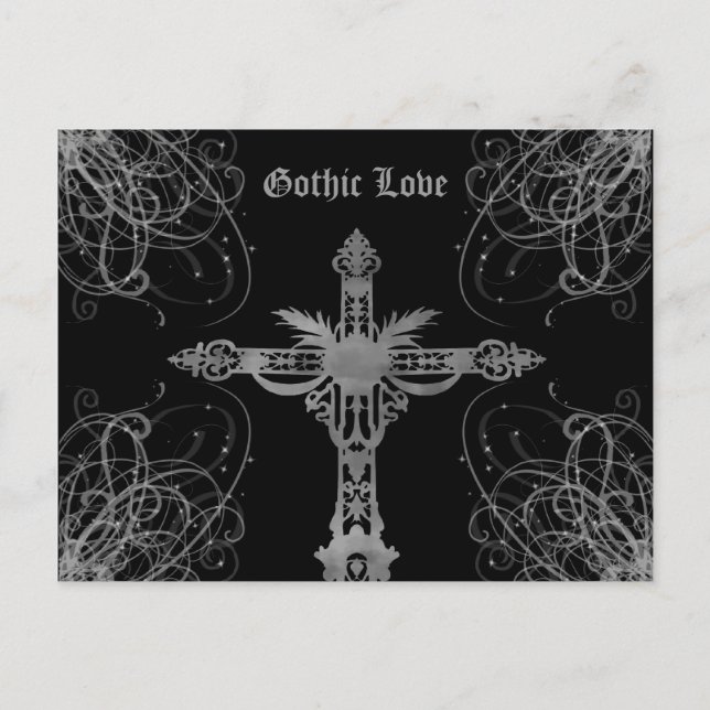 Postal Gris y grueso cruz Amor gótico (Anverso)