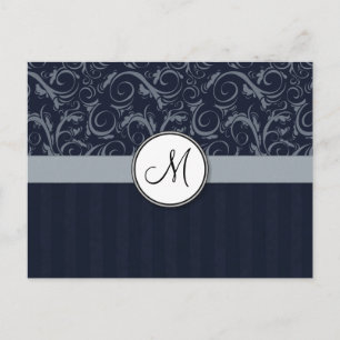 Postal Gris y Navales Florales y Esterillas con Monograma