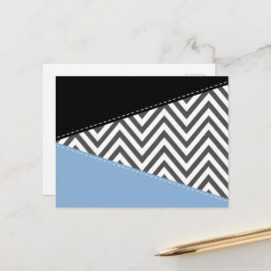 Postal Gris Zigzag, Gris Chevron, Zigzag Pattern, Azul