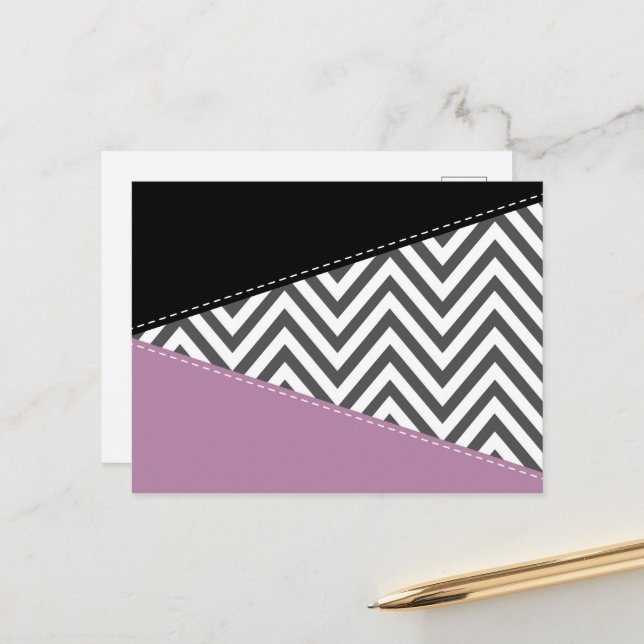 Postal Gris Zigzag, Gris Chevron, Zigzag Pattern, Púrpura (Anverso/Reverso In Situ)