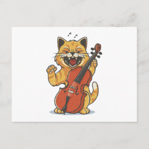 Postal Gritando a un músico de gato tocando Cello