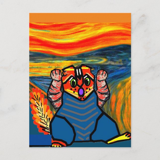 Postal Grito de Munch, parodia de arte gato (Anverso)