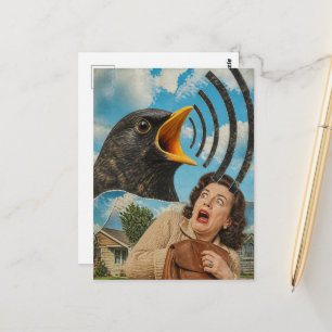 Postal Gritos Surrealistas de Pájaro a Mujer Collage