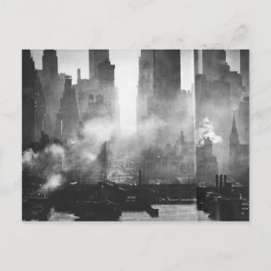 Postal Gritty humeante vintage NYC Skyline blanco y negro