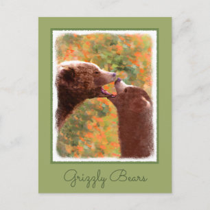 Postal Grizzly Bear Mom and Cub Painting - Wildlife Art