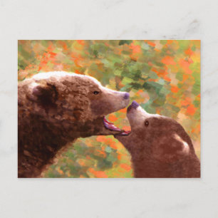 Postal Grizzly Bear Mom and Cub Painting - Wildlife Art