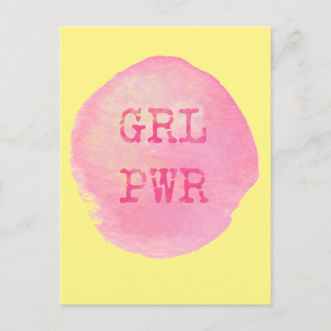Postal GRL PWR - Tipografía Negrita amarilla y rosa (Anverso)