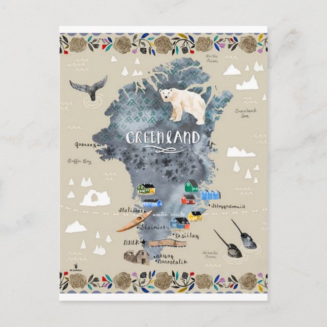 Postal Groenlandia: 13 ct./hoy - Pintura manual (Anverso)