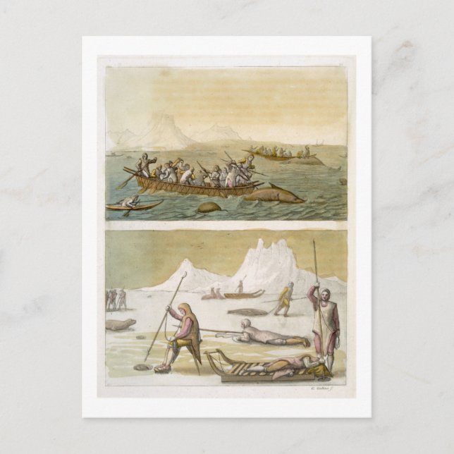 Postal Groenlandia: Pesca de ballenas y caza de focas, de (Anverso)