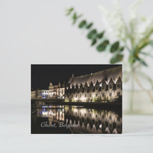 Postal 'Groot Vleeshuis', Gante, Bélgica de noche