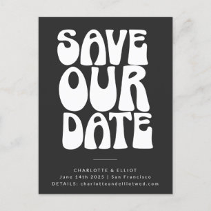 Postal Groovy 70s Negro Blanco Simple Save The Date