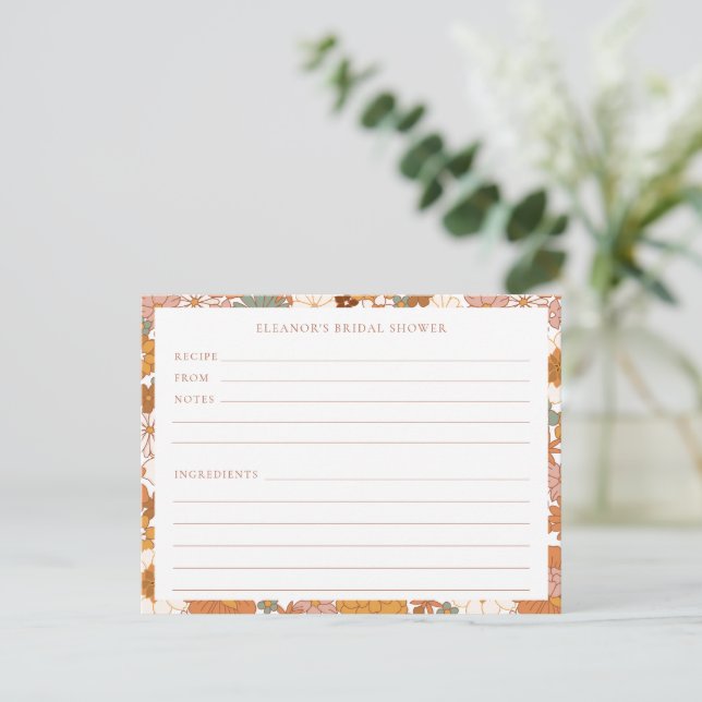 Postal Groovy Boho Naranja Wildflower Shower Receta (Anverso de pie)