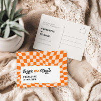 Groovy Checkered Boda Retro Guardar la fecha