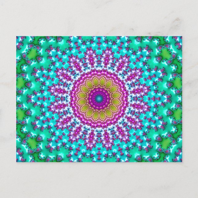 Postal Groovy Colorful Jewel Tone Boho Fractal Mandala (Anverso)