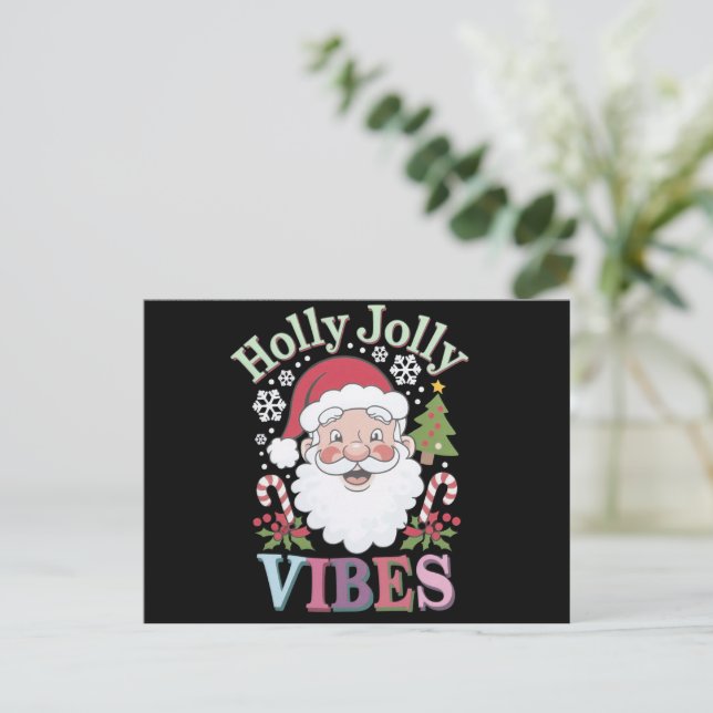 Postal Groovy Cute Santa Claus Holly Jolly Vibes Xmas (Anverso de pie)