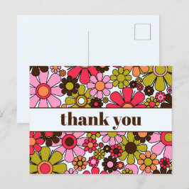 Postal Groovy Floral Retro Agradecimiento Flores 60s 70s