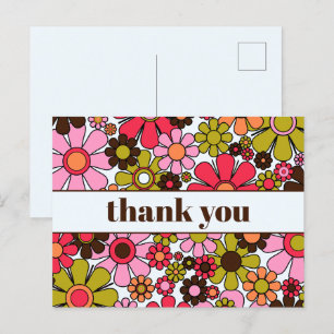 Postal Groovy Floral Retro Agradecimiento Flores 60s 70s