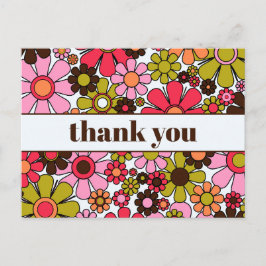 Postal Groovy Floral Retro Agradecimiento Flores 60s 70s