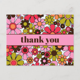 Postal Groovy Floral Retro Agradecimiento Flores 60s 70s